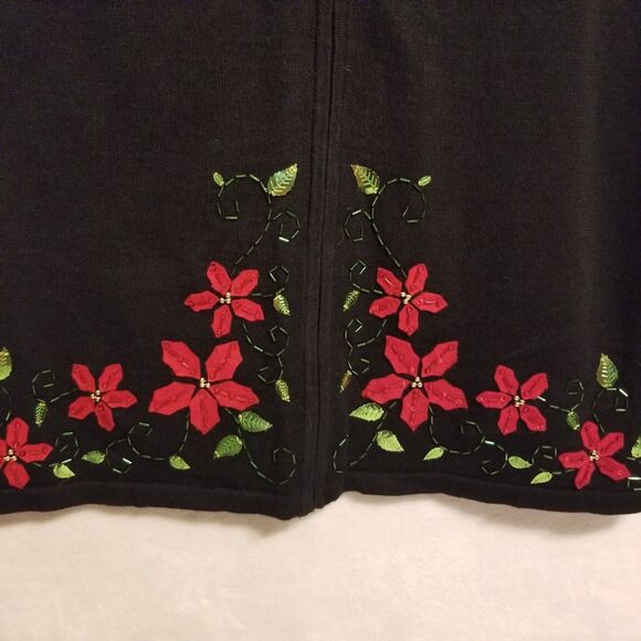 Hampshire Studio Snow L Sweater Vest Full Zip Poinsettia Christmas Holiday Vtg - Picture 2 of 7